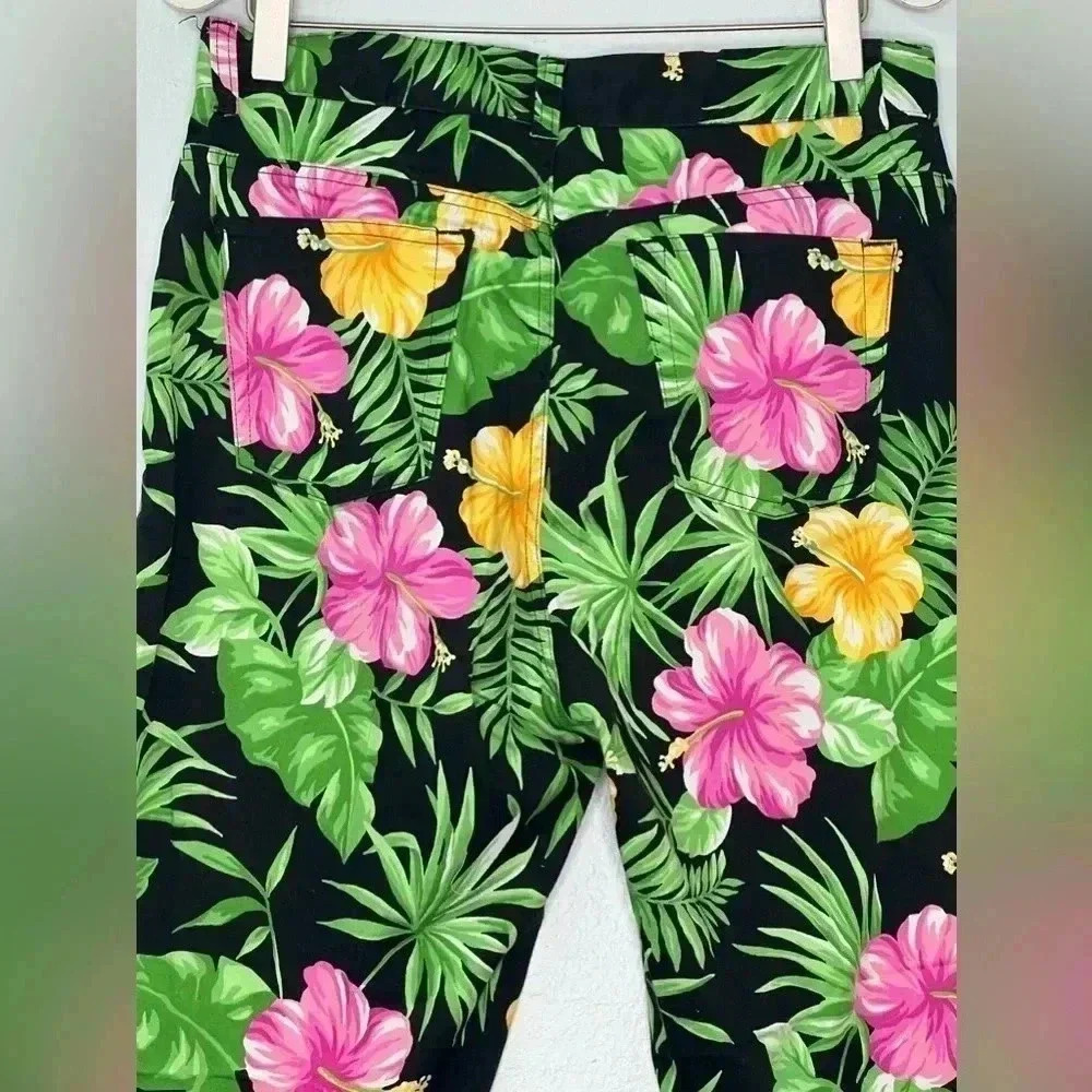 Lauren Ralph Lauren Women Tropical Print Slit‎ Cropped Pants Sz 8 - Picture 7 of 12